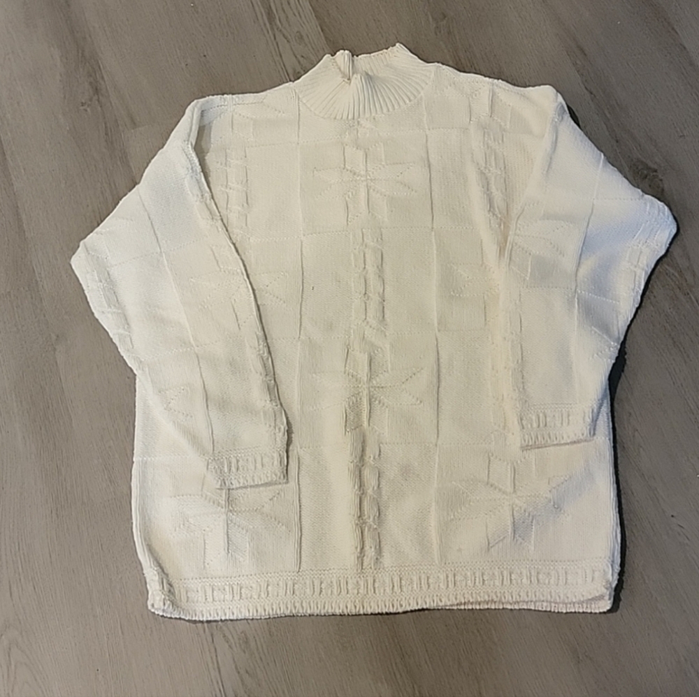 Vintage Bobbie‎ Brooks Cream Turtle Neck Snowflake Sweater